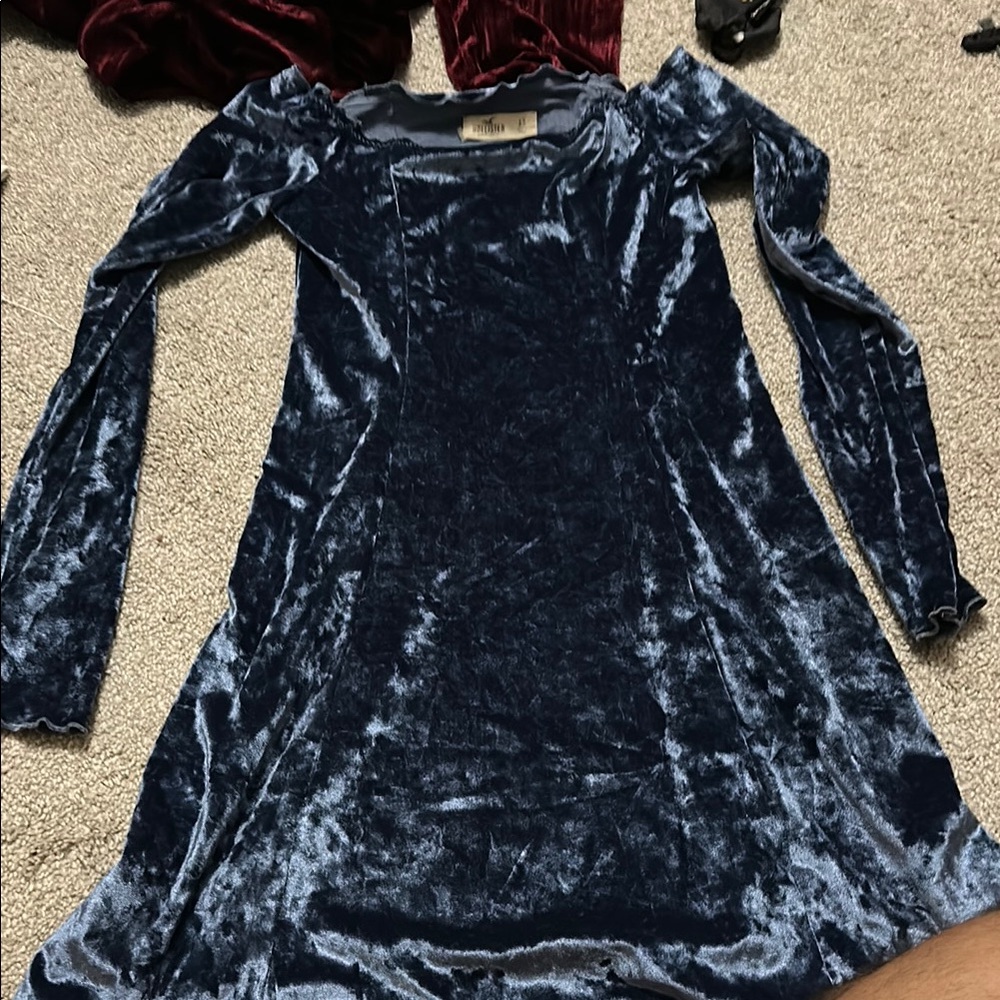 Hollister Blue A-Line Dress with Bishop Sleeves for Cocktail Night